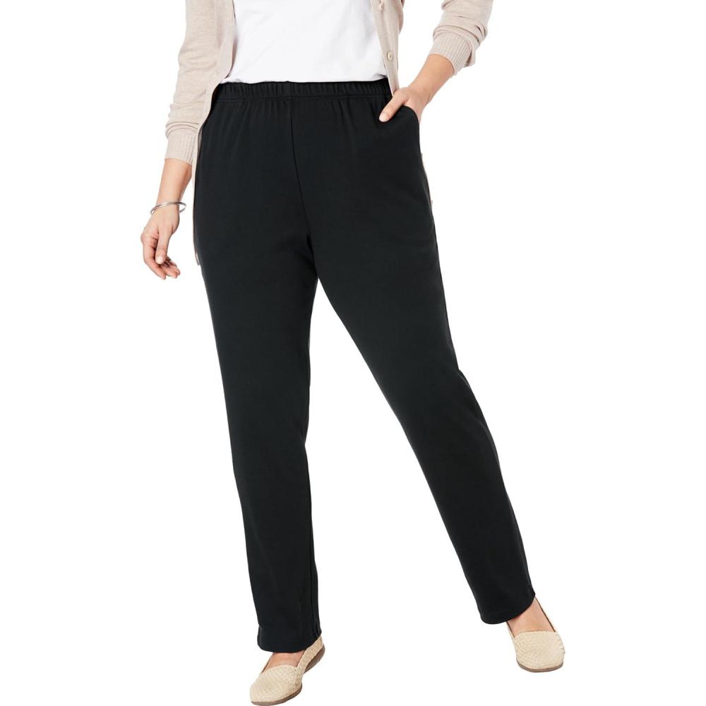 image:imageWoman Within Plus Size 7Day Knit Straight Leg Pant Stretch Elastic Waist Petite amp Tall AvailableBlack