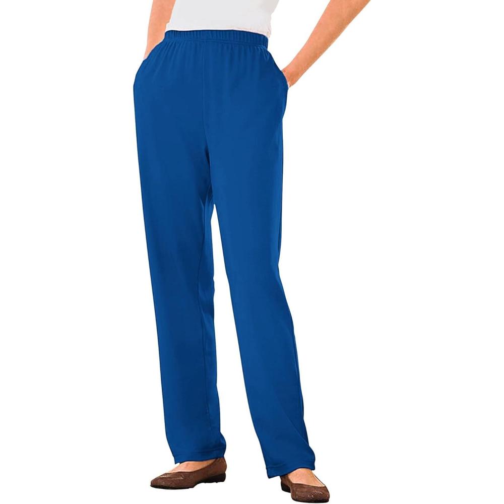 image:imageWoman Within Plus Size 7Day Knit Straight Leg Pant Stretch Elastic Waist Petite amp Tall AvailableDeep Cobalt