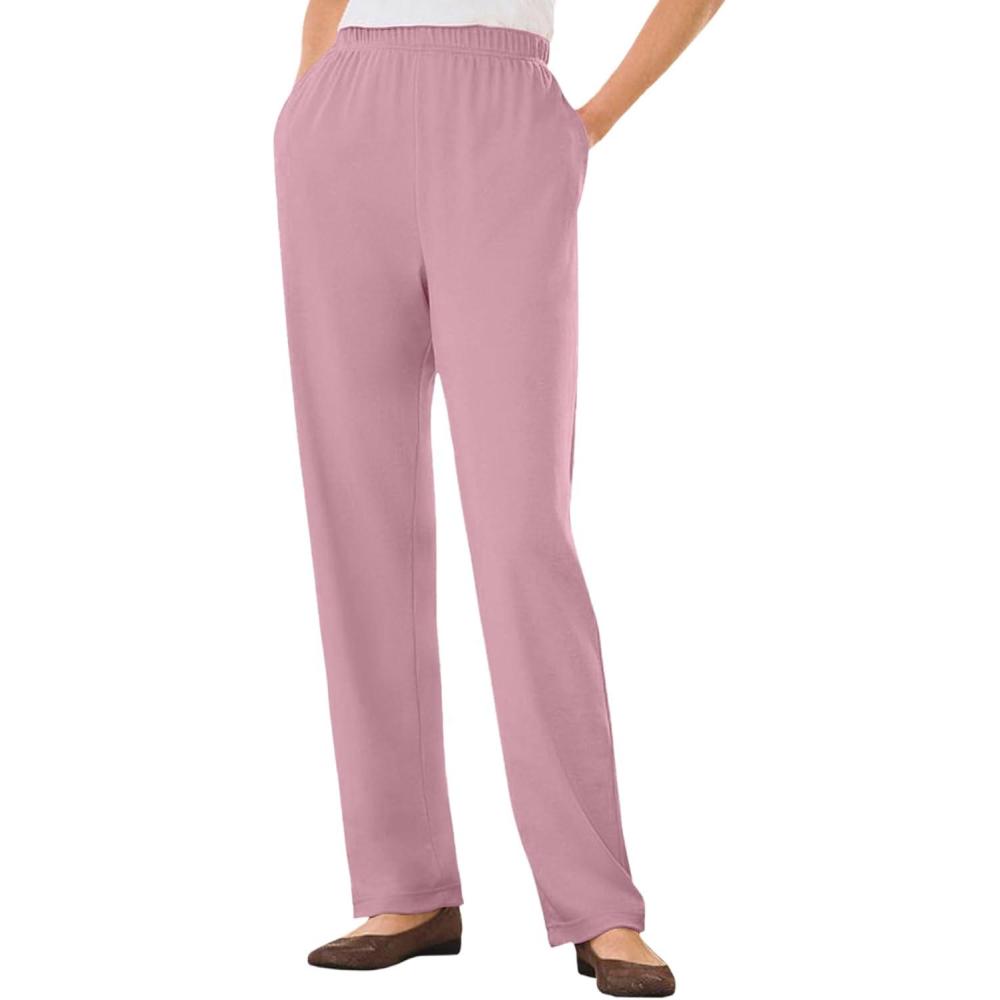 image:imageWoman Within Plus Size 7Day Knit Straight Leg Pant Stretch Elastic Waist Petite amp Tall AvailableDusty Pink