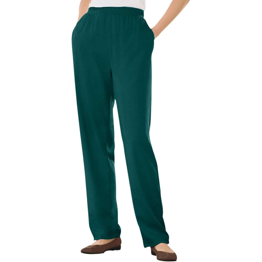 image:imageWoman Within Plus Size 7Day Knit Straight Leg Pant Stretch Elastic Waist Petite amp Tall AvailableEmerald Green
