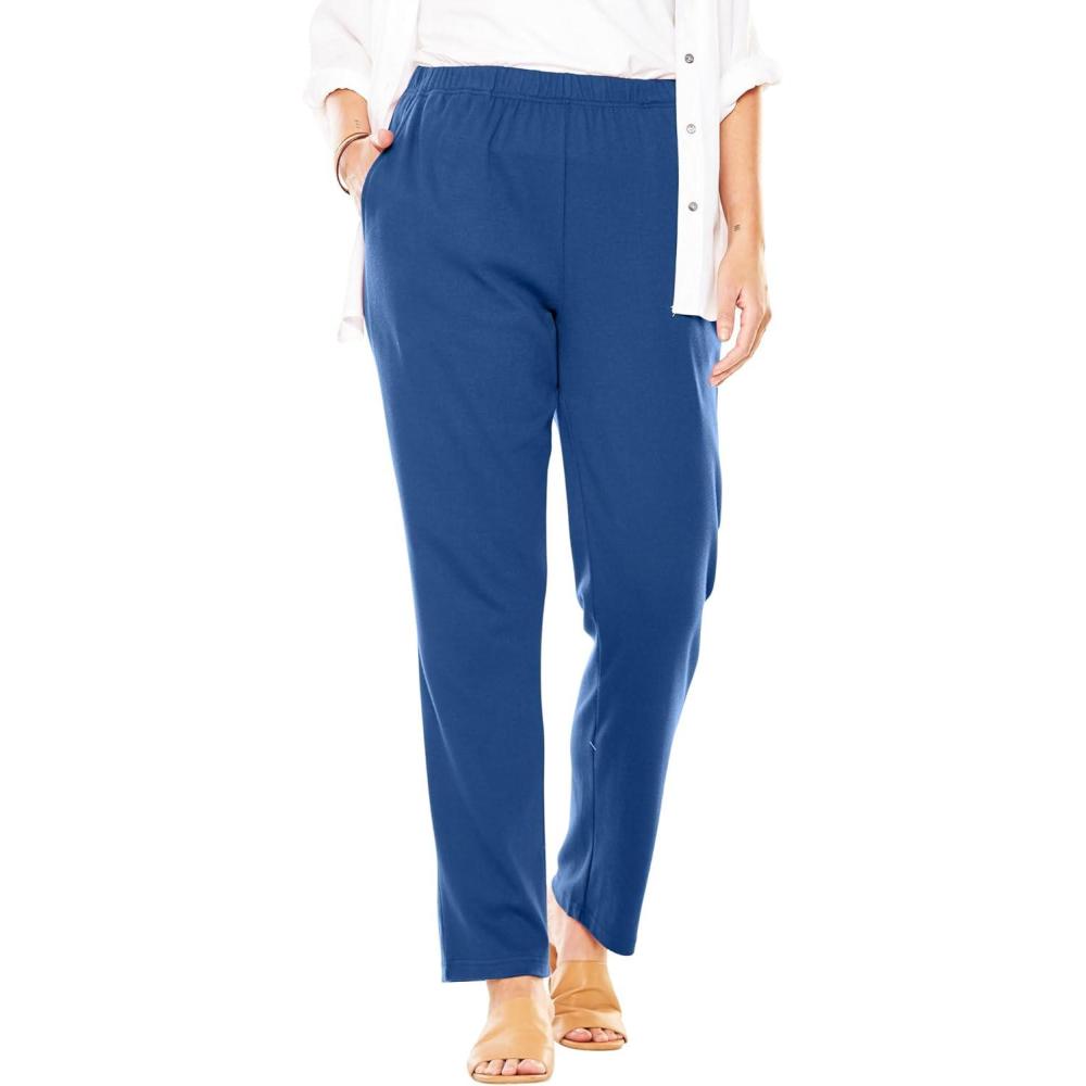 image:imageWoman Within Plus Size 7Day Knit Straight Leg Pant Stretch Elastic Waist Petite amp Tall AvailableRoyal Navy