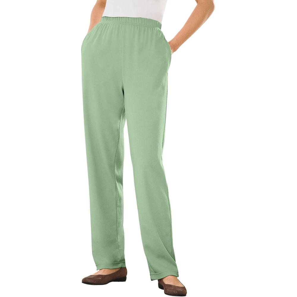 image:imageWoman Within Plus Size 7Day Knit Straight Leg Pant Stretch Elastic Waist Petite amp Tall AvailableSage