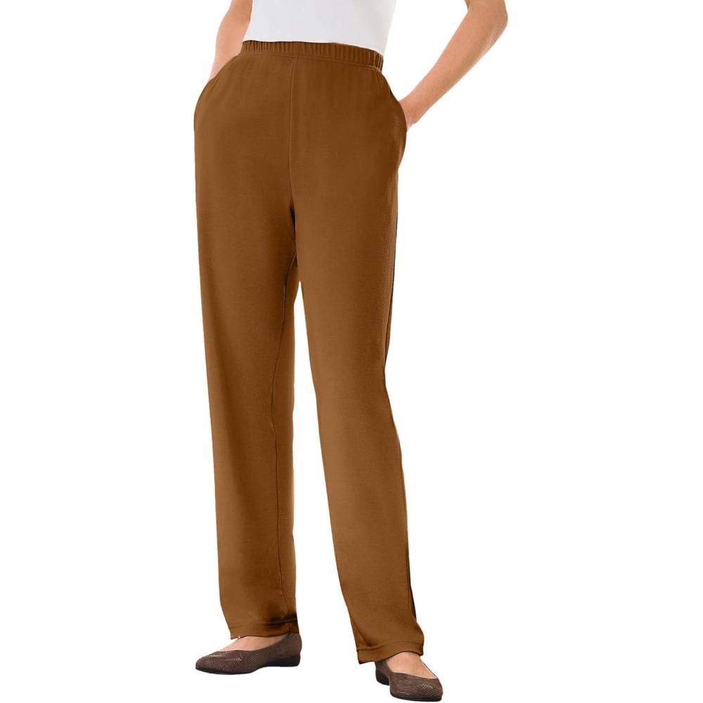 image:imageWoman Within Plus Size 7Day Knit Straight Leg Pant Stretch Elastic Waist Petite amp Tall AvailableToffee