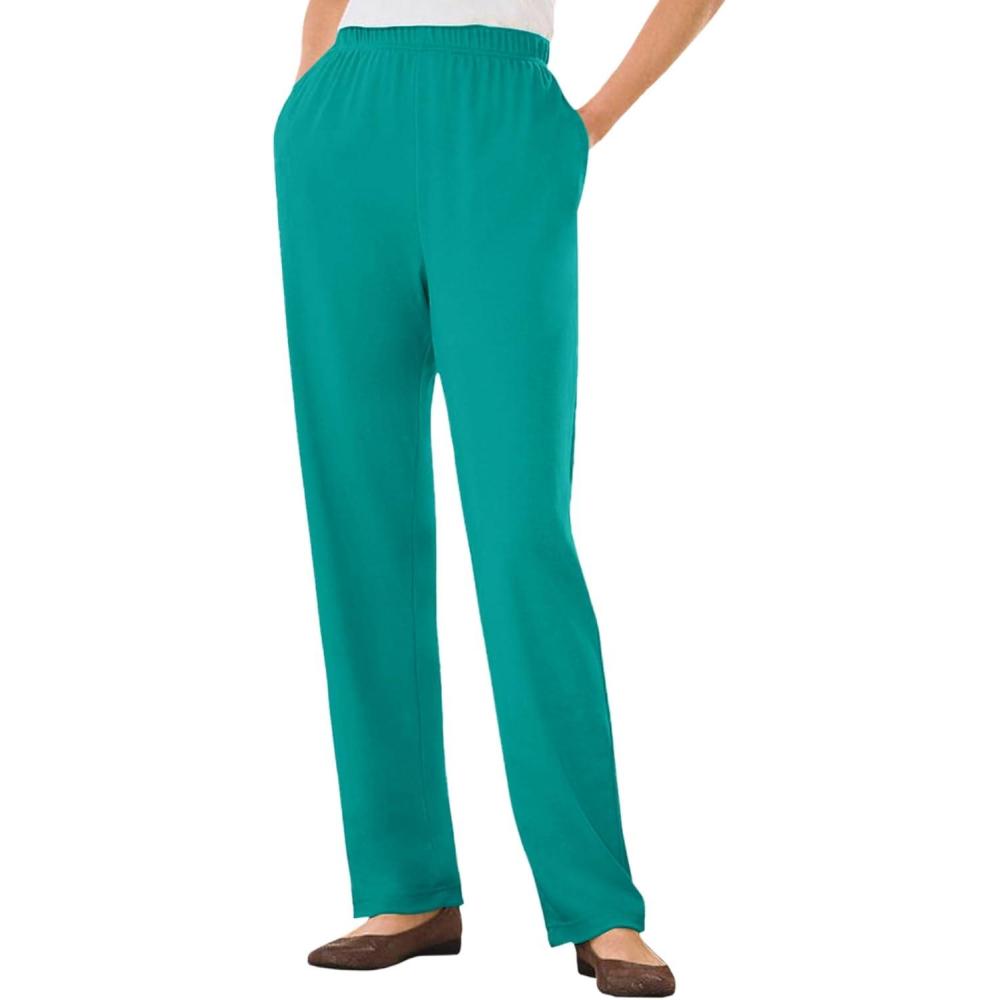 image:imageWoman Within Plus Size 7Day Knit Straight Leg Pant Stretch Elastic Waist Petite amp Tall AvailableWaterfall