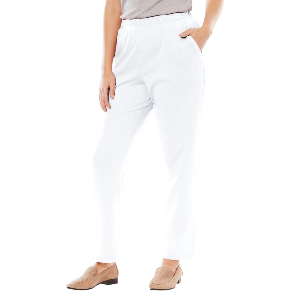 image:imageWoman Within Plus Size 7Day Knit Straight Leg Pant Stretch Elastic Waist Petite amp Tall AvailableWhite