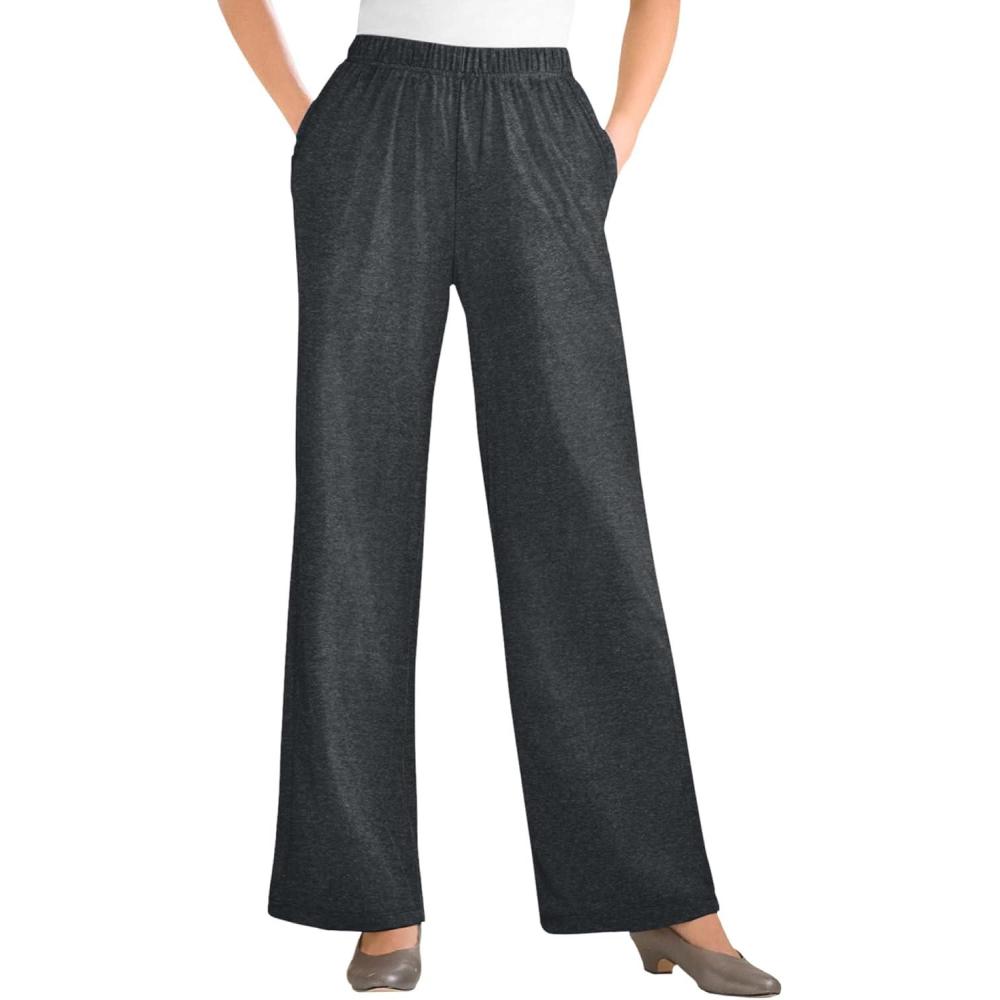image:imageWoman Within Plus Size 7Day Knit WideLeg PullOn PantsHeather Charcoal