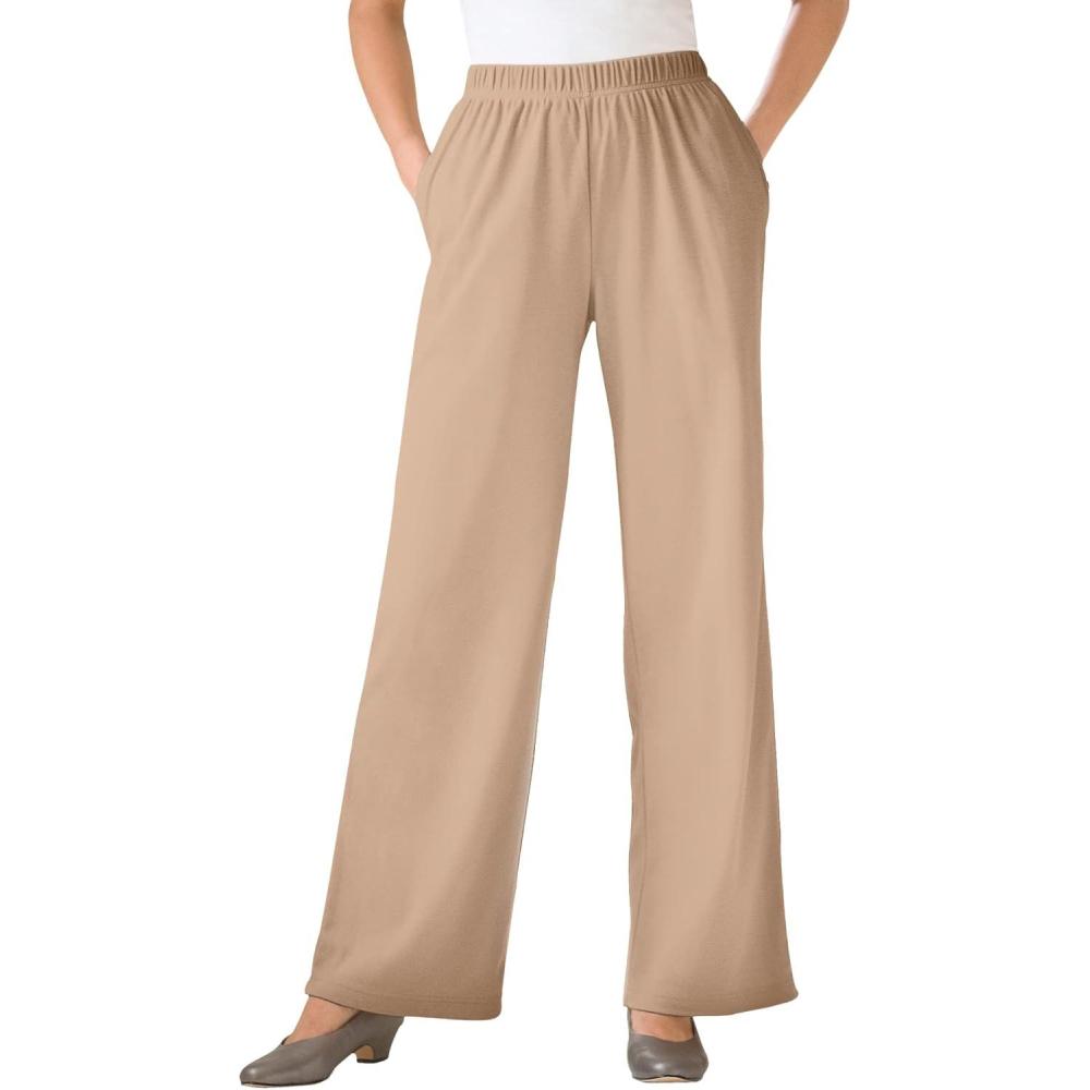 image:imageWoman Within Plus Size 7Day Knit WideLeg PullOn PantsNew Khaki