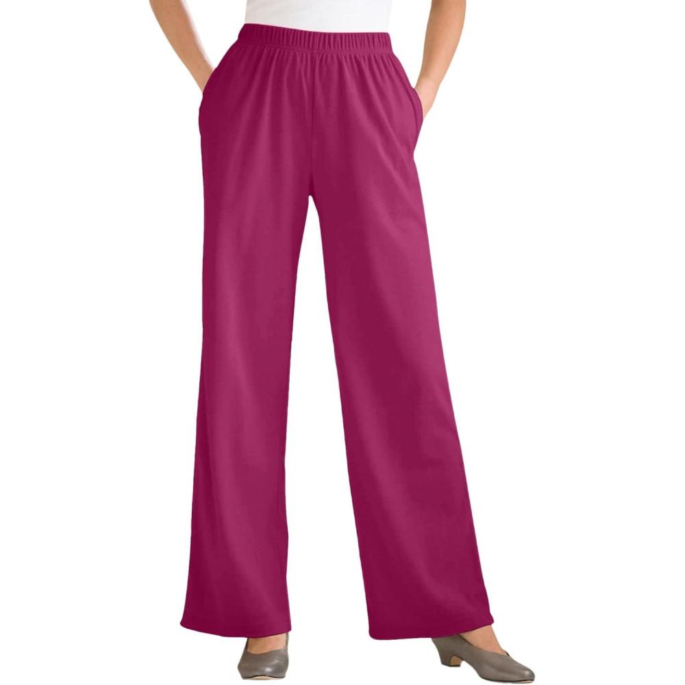 image:imageWoman Within Plus Size 7Day Knit WideLeg PullOn PantsRaspberry