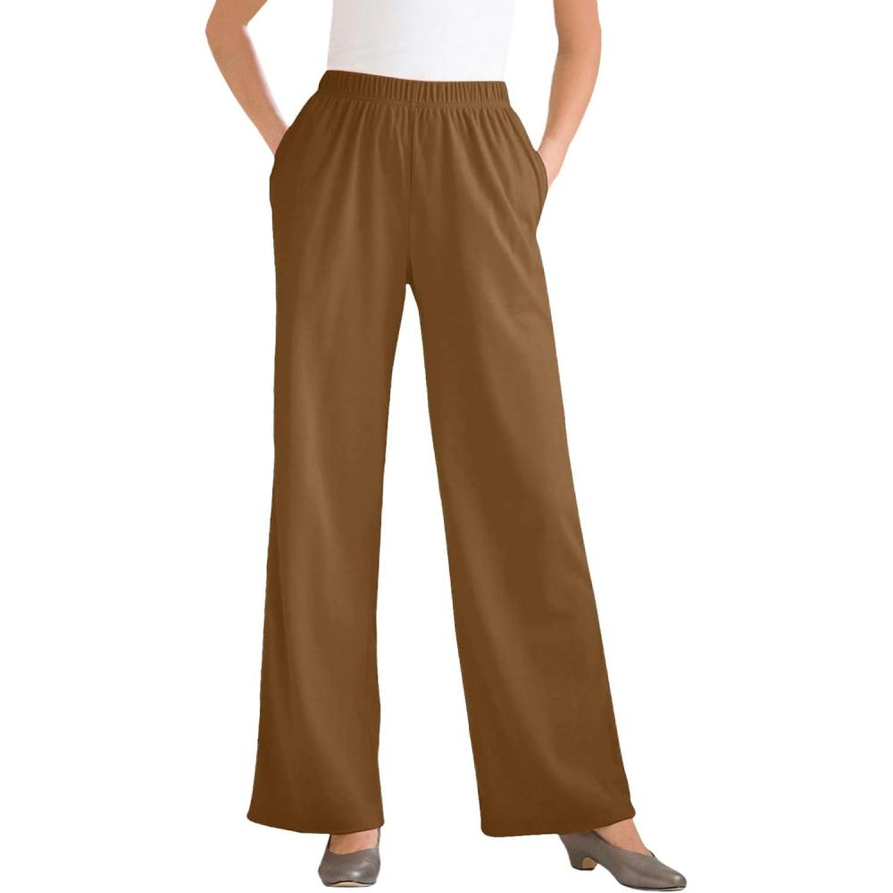 image:imageWoman Within Plus Size 7Day Knit WideLeg PullOn PantsToffee