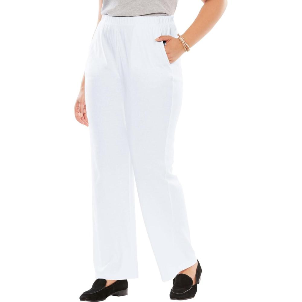 image:imageWoman Within Plus Size 7Day Knit WideLeg PullOn PantsWhite