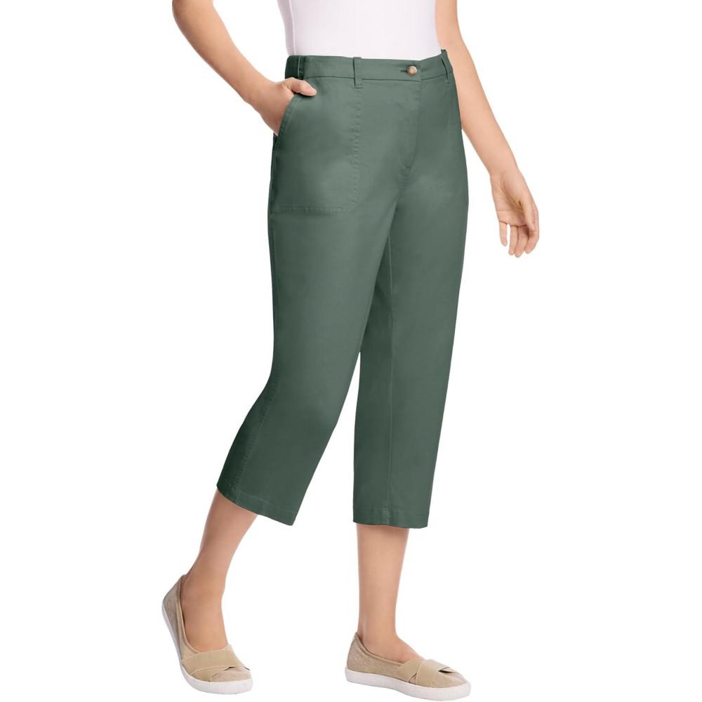 image:imageWoman Within Plus Size Adjustable Waist Chino CapriPine