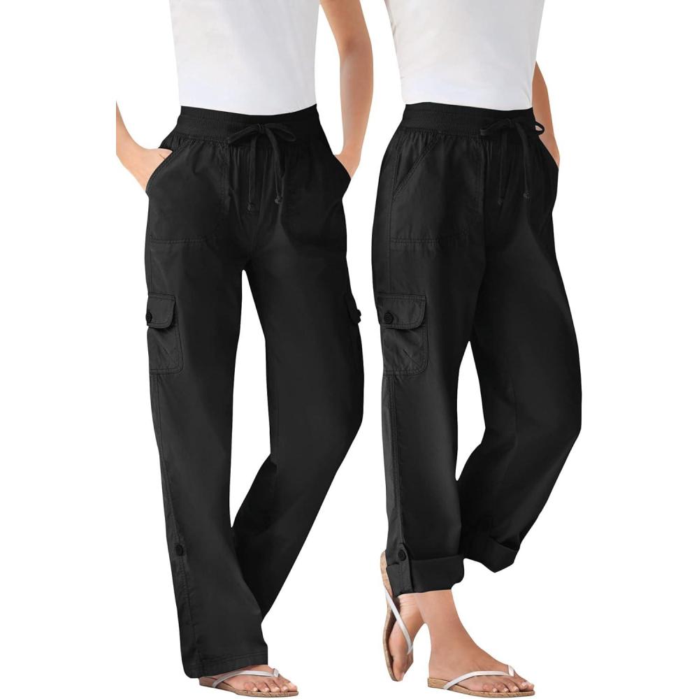image:imageWoman Within Plus Size Convertible 2in1 Cargo Pant amp Capri Elastic WaistBlack