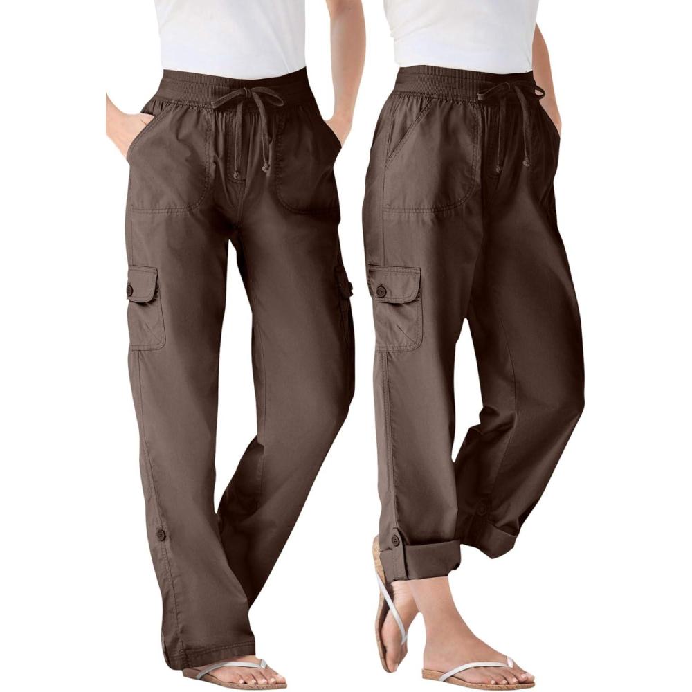 image:imageWoman Within Plus Size Convertible 2in1 Cargo Pant amp Capri Elastic WaistChocolate