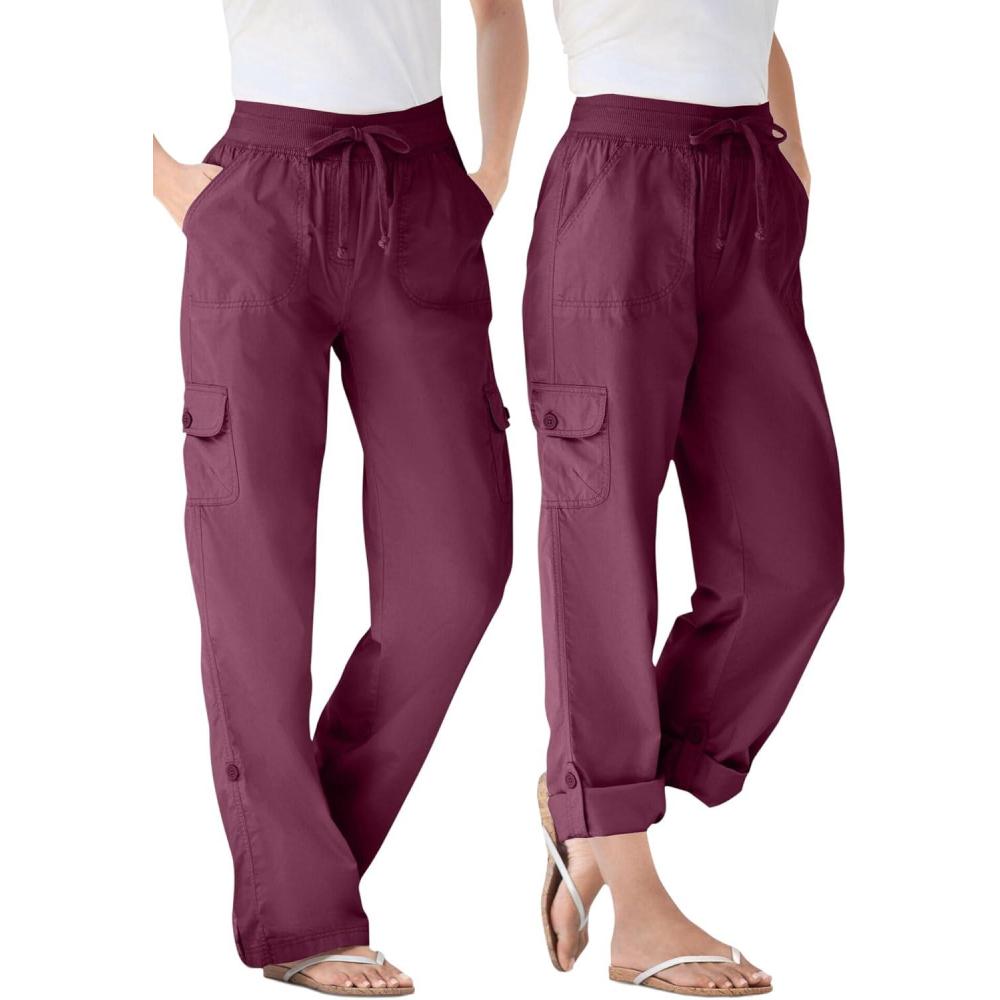 image:imageWoman Within Plus Size Convertible 2in1 Cargo Pant amp Capri Elastic WaistDeep Claret