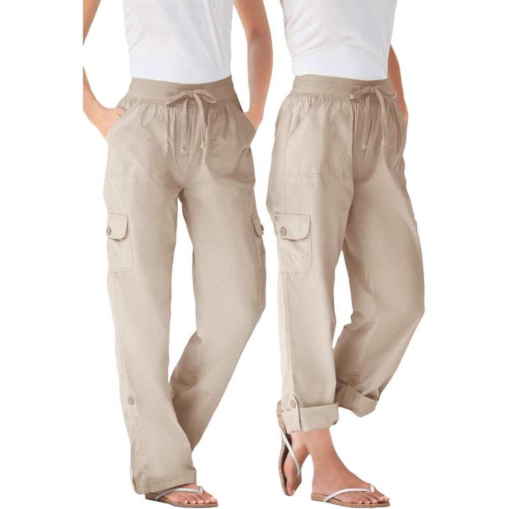 image:imageWoman Within Plus Size Convertible 2in1 Cargo Pant amp Capri Elastic WaistNatural Khaki