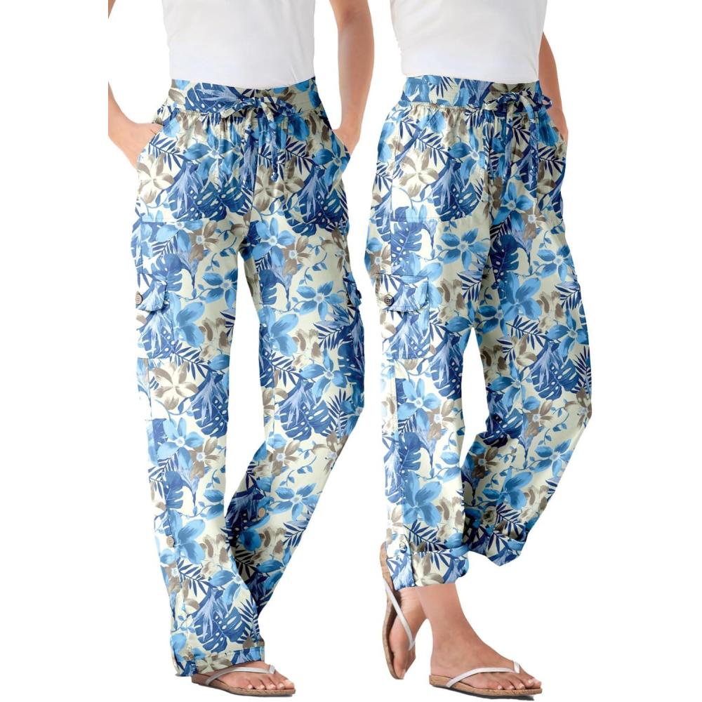 image:imageWoman Within Plus Size Convertible 2in1 Cargo Pant amp Capri Elastic WaistNatural Khaki Tropical