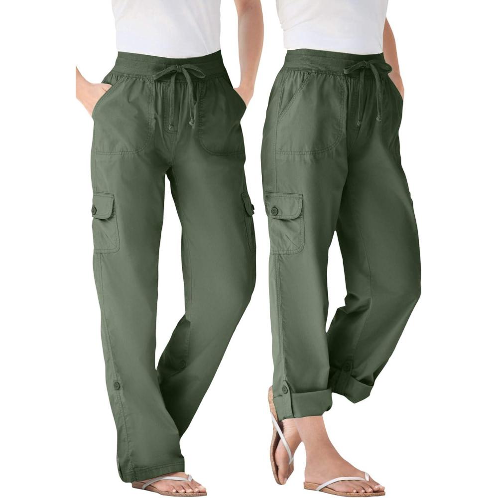 image:imageWoman Within Plus Size Convertible 2in1 Cargo Pant amp Capri Elastic WaistOlive Green