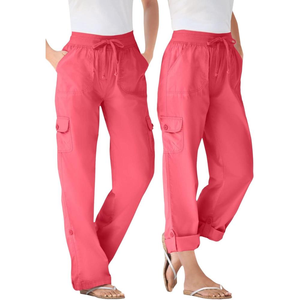 image:imageWoman Within Plus Size Convertible 2in1 Cargo Pant amp Capri Elastic WaistSweet Coral