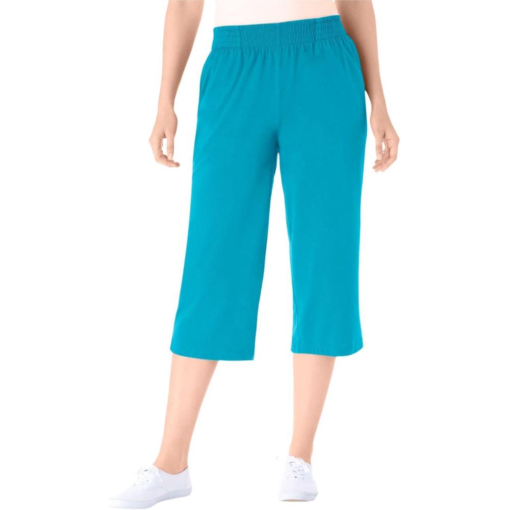 image:imageWoman Within Plus Size ElasticWaist PullOn Knit Pocket Capri PantsPretty Turquoise