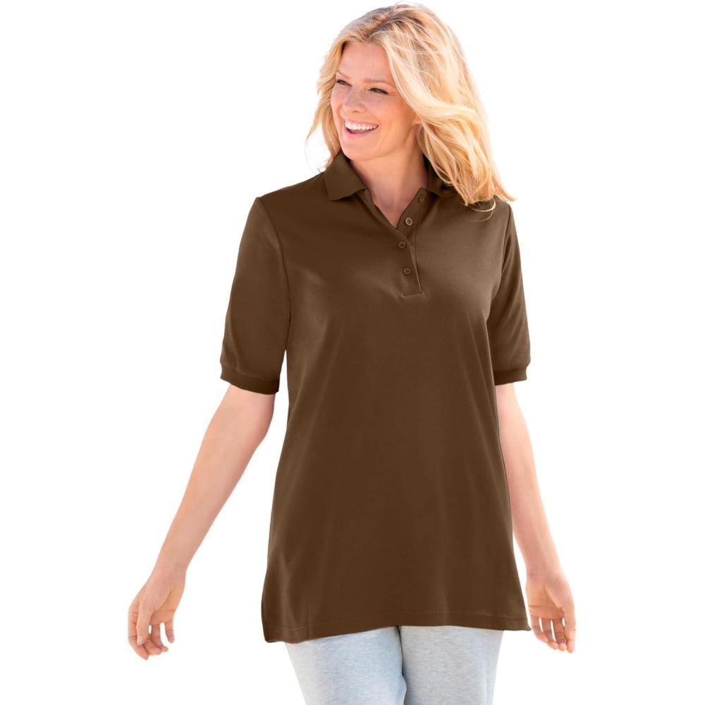 image:imageWoman Within Plus Size ElbowSleeve Polo TunicChocolate