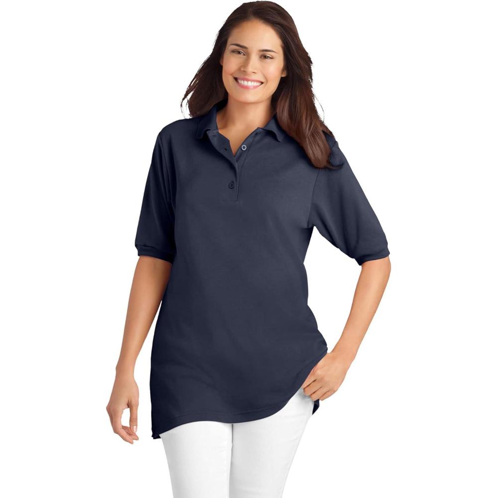 image:imageWoman Within Plus Size ElbowSleeve Polo TunicNavy