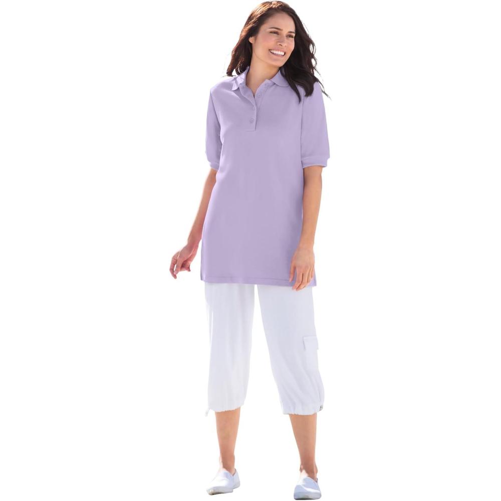 image:imageWoman Within Plus Size ElbowSleeve Polo TunicPale Lilac