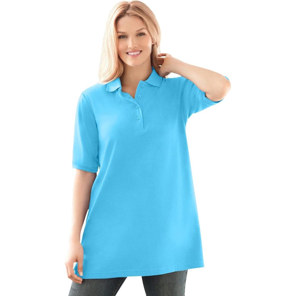 image:imageWoman Within Plus Size ElbowSleeve Polo TunicParadise Blue