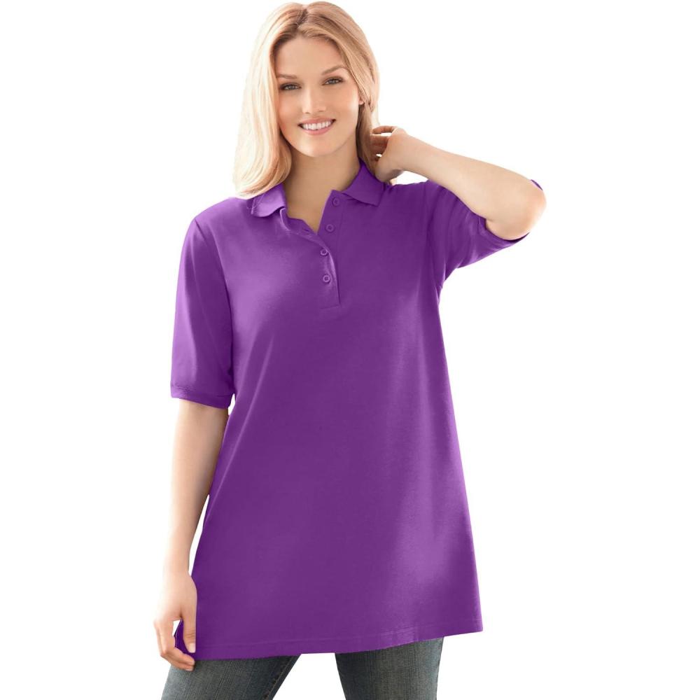image:imageWoman Within Plus Size ElbowSleeve Polo TunicPurple Orchid