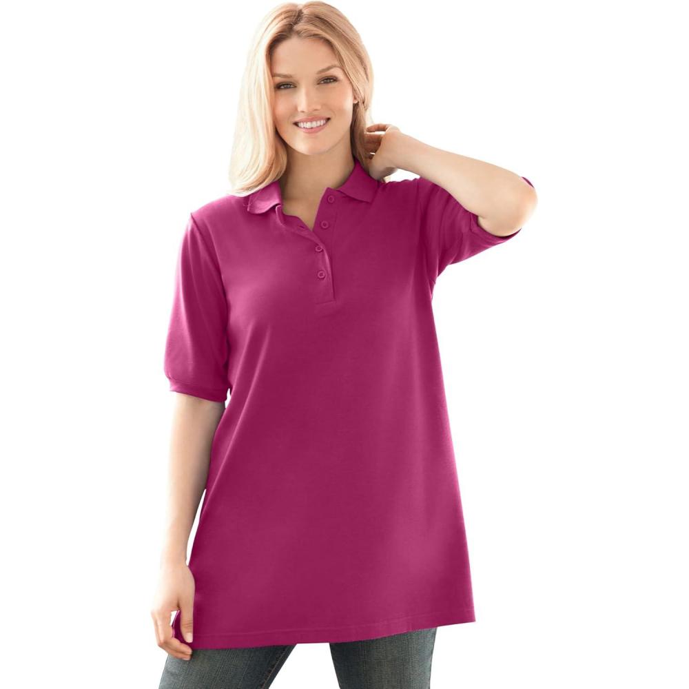 image:imageWoman Within Plus Size ElbowSleeve Polo TunicRaspberry