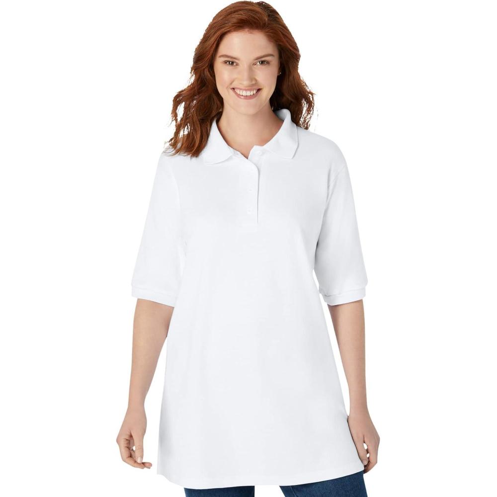 image:imageWoman Within Plus Size ElbowSleeve Polo TunicWhite