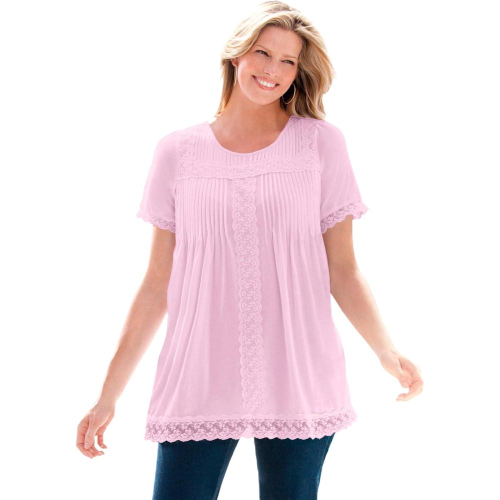 image:imageWoman Within Plus Size LaceTrim Pintucked TunicPink