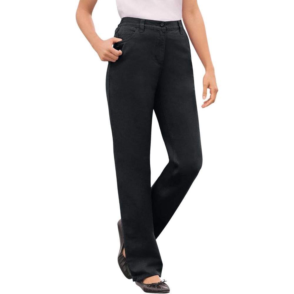 image:imageWoman Within Plus Size Perfect AllCotton BackElastic Denim JeansBlack