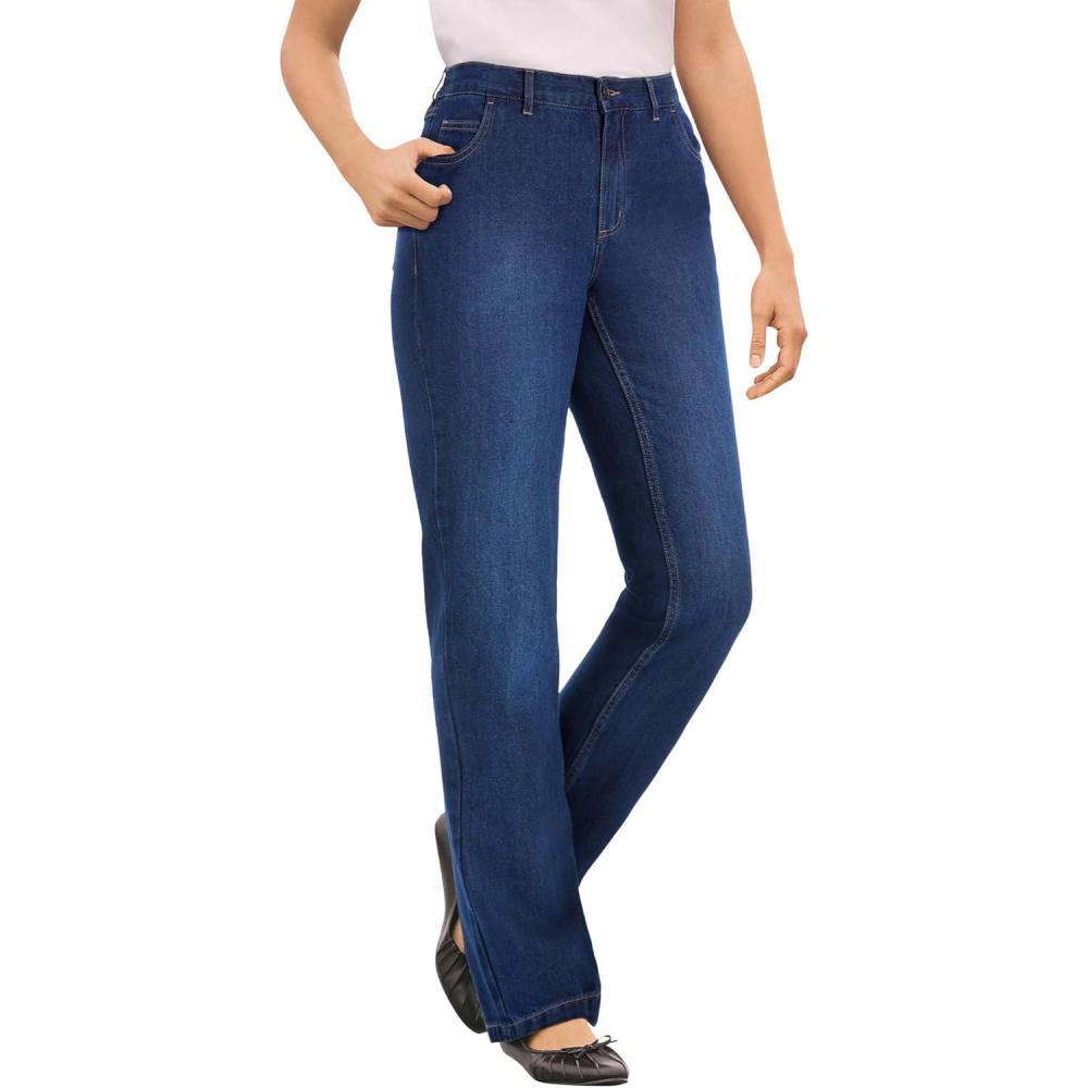 image:imageWoman Within Plus Size Perfect AllCotton BackElastic Denim JeansStonewash Sanded