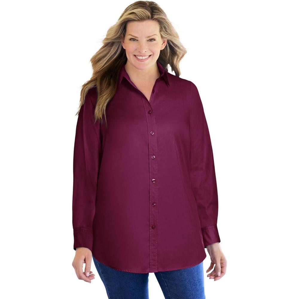 image:imageWoman Within Plus Size Perfect Long Sleeve ShirtDeep Claret