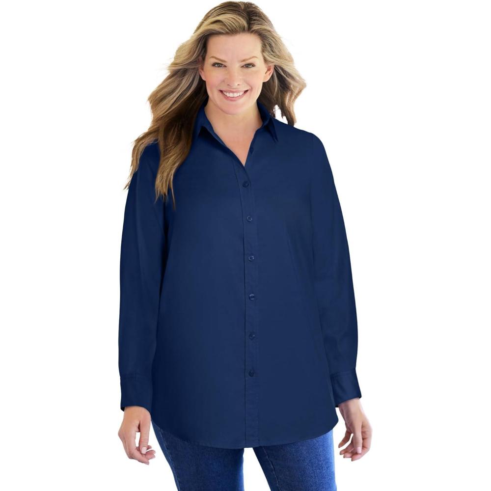 image:imageWoman Within Plus Size Perfect Long Sleeve ShirtOriginal Navy