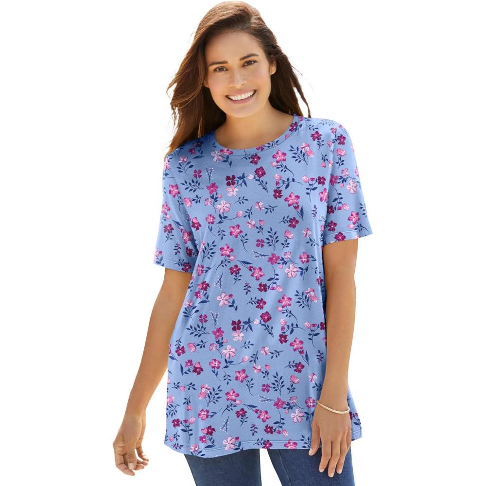 image:imageWoman Within Plus Size Perfect Printed ShortSleeve Crewneck TeeFrench Blue Pretty Floral