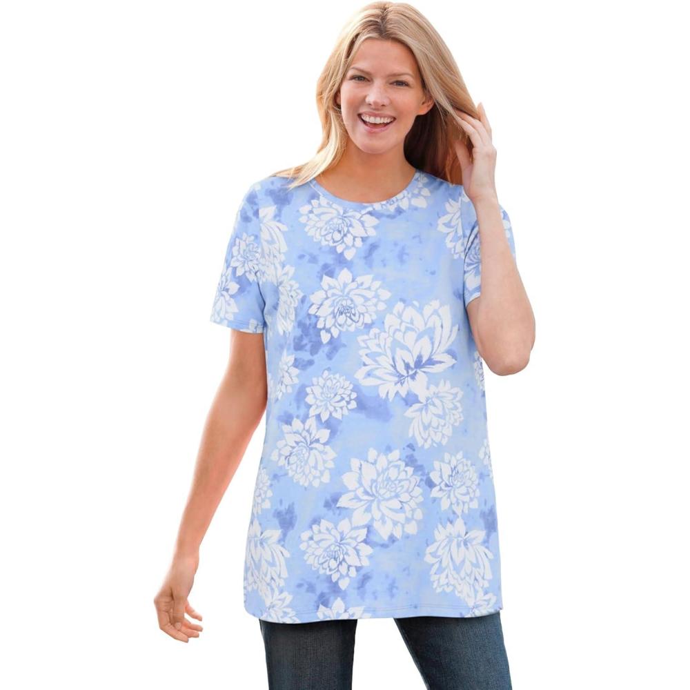 image:imageWoman Within Plus Size Perfect Printed ShortSleeve Crewneck TeeFrench Blue Soft Lotus