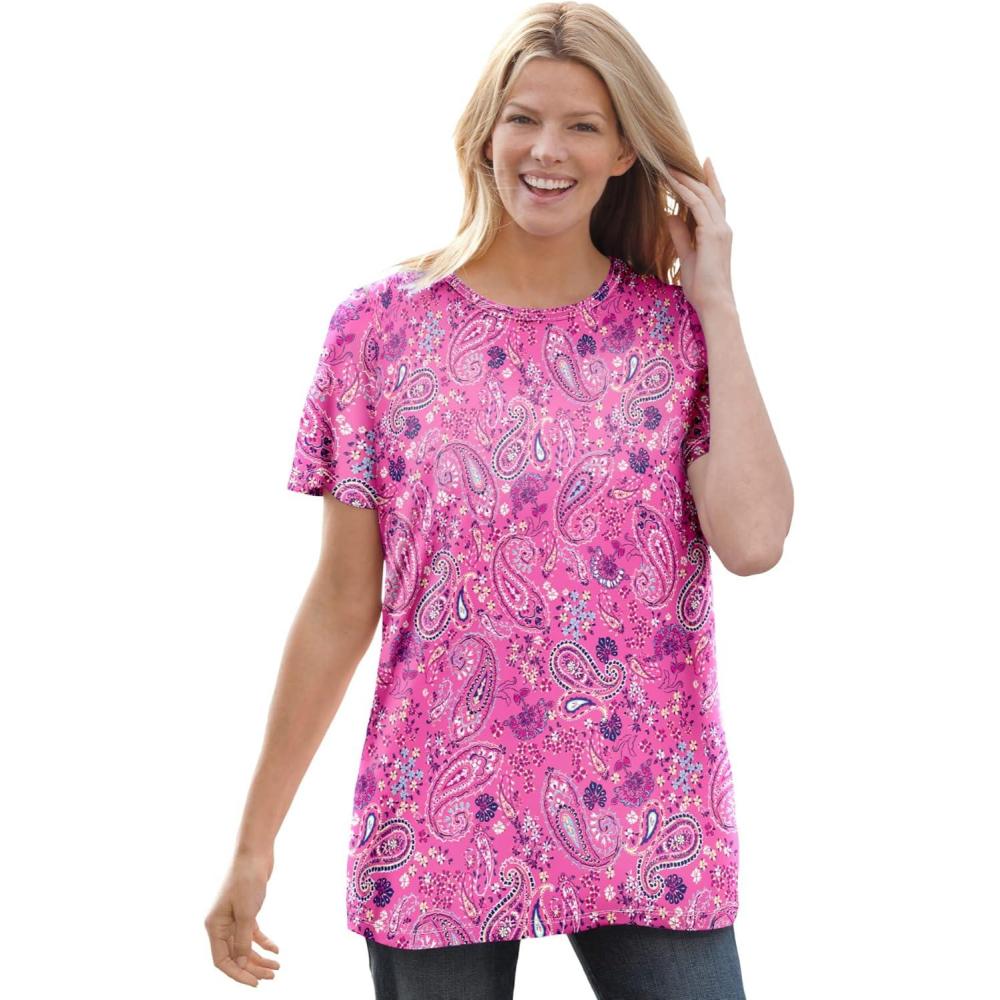 image:imageWoman Within Plus Size Perfect Printed ShortSleeve Crewneck TeePeony Petal Paisley