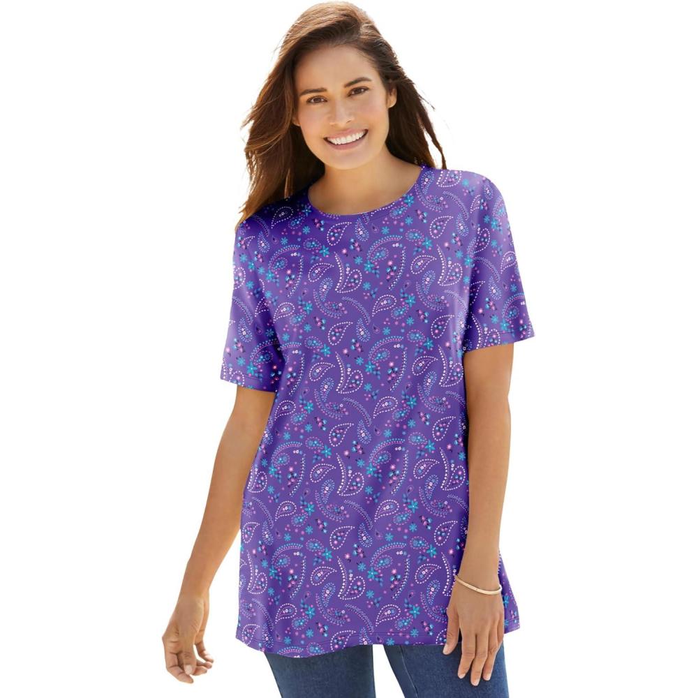 image:imageWoman Within Plus Size Perfect Printed ShortSleeve Crewneck TeePetal Purple Floral Paisley