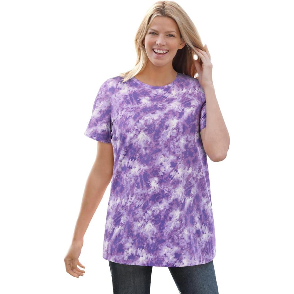 image:imageWoman Within Plus Size Perfect Printed ShortSleeve Crewneck TeePetal Purple Tie Dye