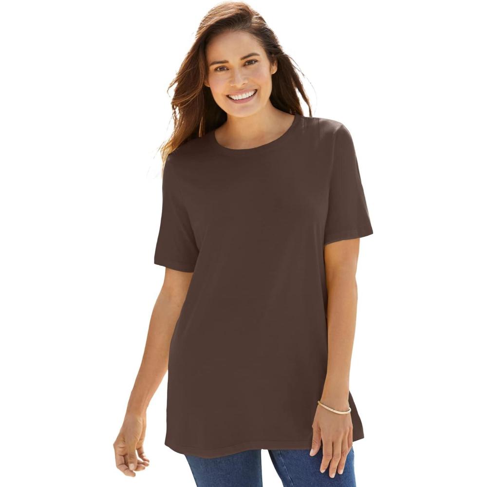 image:imageWoman Within Plus Size Perfect ShortSleeve Crewneck Tee Petite AvailableChocolate