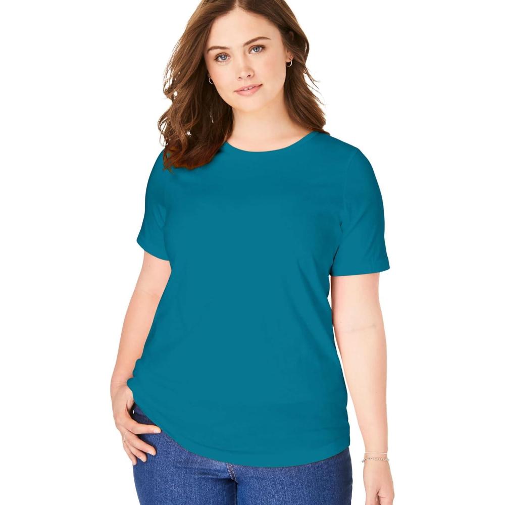 image:imageWoman Within Plus Size Perfect ShortSleeve Crewneck Tee Petite AvailableDeep Teal