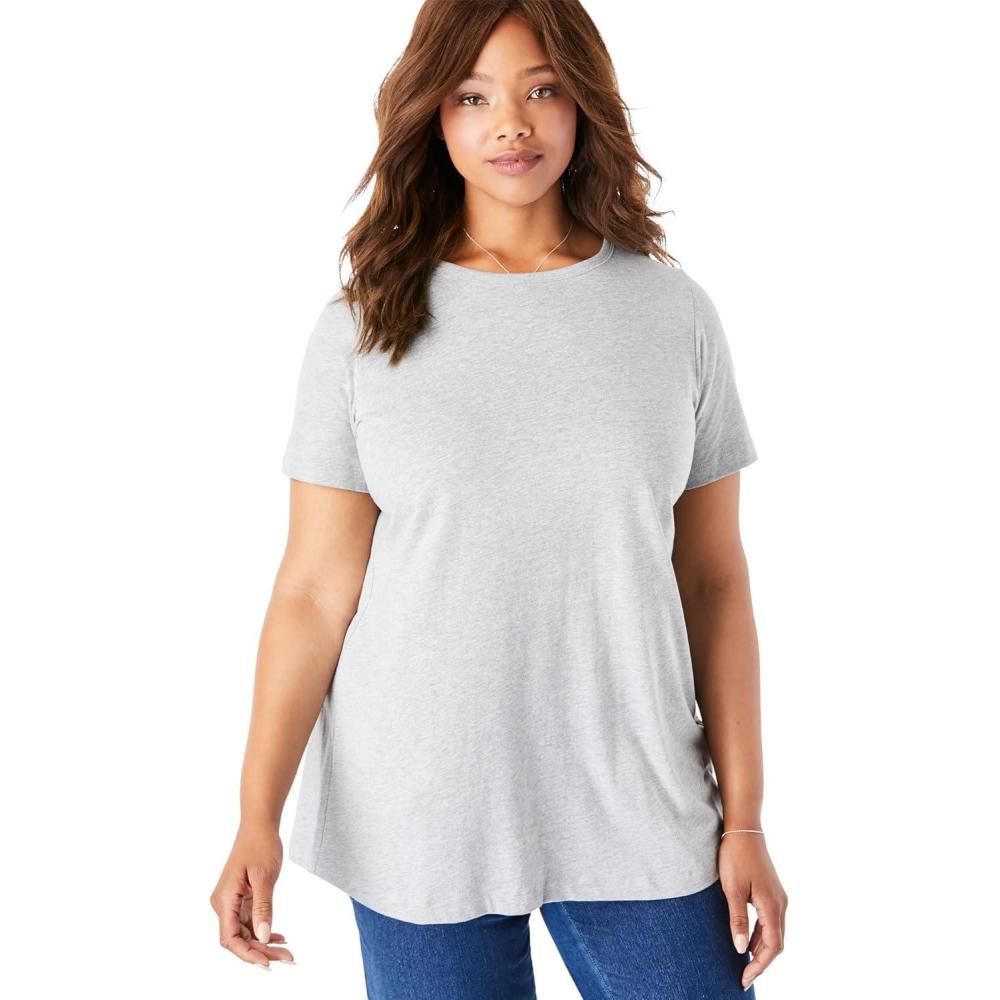 image:imageWoman Within Plus Size Perfect ShortSleeve Crewneck Tee Petite AvailableHeather Grey