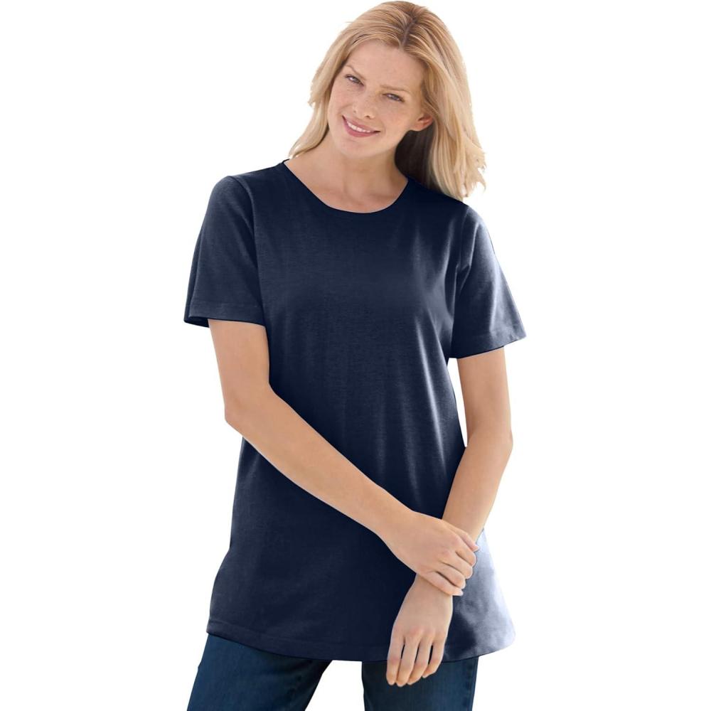 image:imageWoman Within Plus Size Perfect ShortSleeve Crewneck Tee Petite AvailableNavy