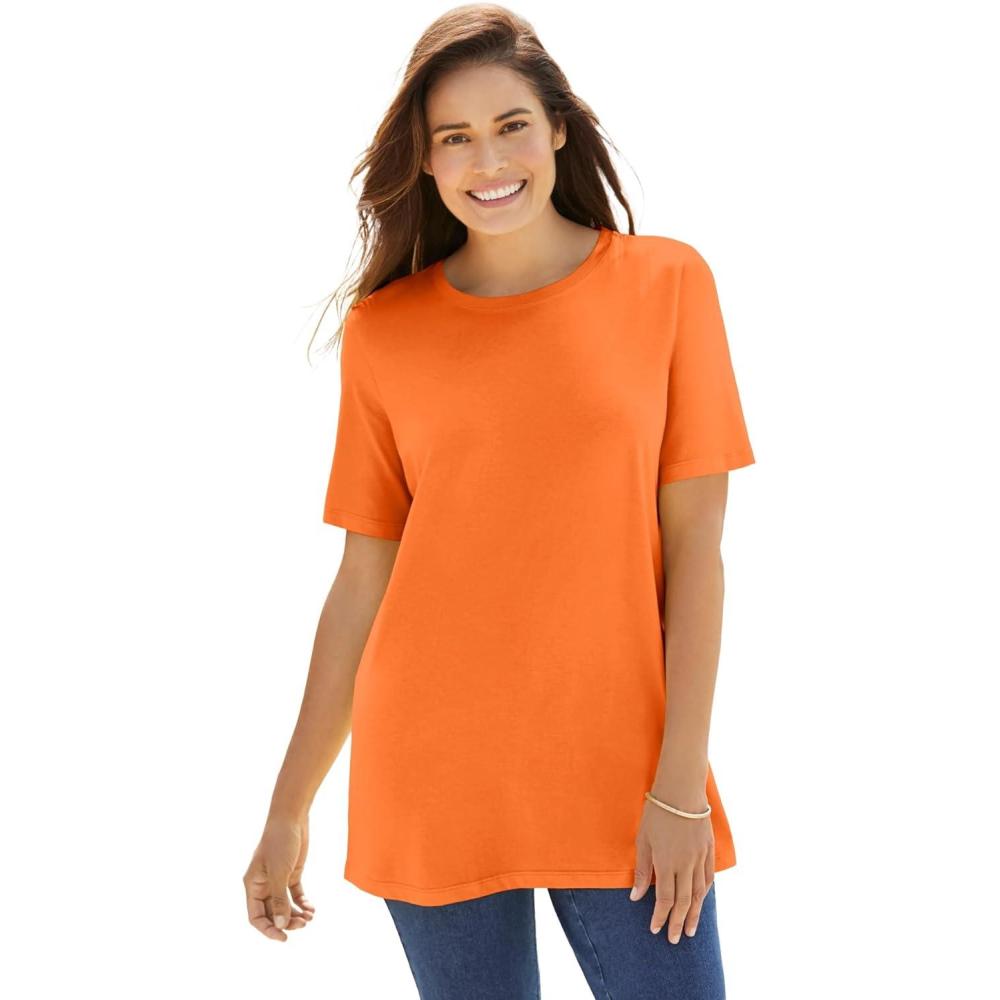 image:imageWoman Within Plus Size Perfect ShortSleeve Crewneck Tee Petite AvailableOrange Twist