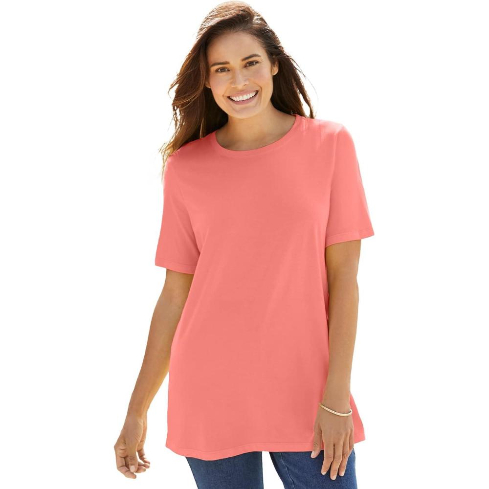 image:imageWoman Within Plus Size Perfect ShortSleeve Crewneck Tee Petite AvailableSweet Coral