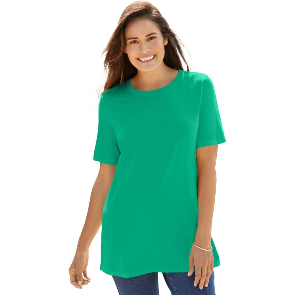 image:imageWoman Within Plus Size Perfect ShortSleeve Crewneck Tee Petite AvailableTropical Emerald