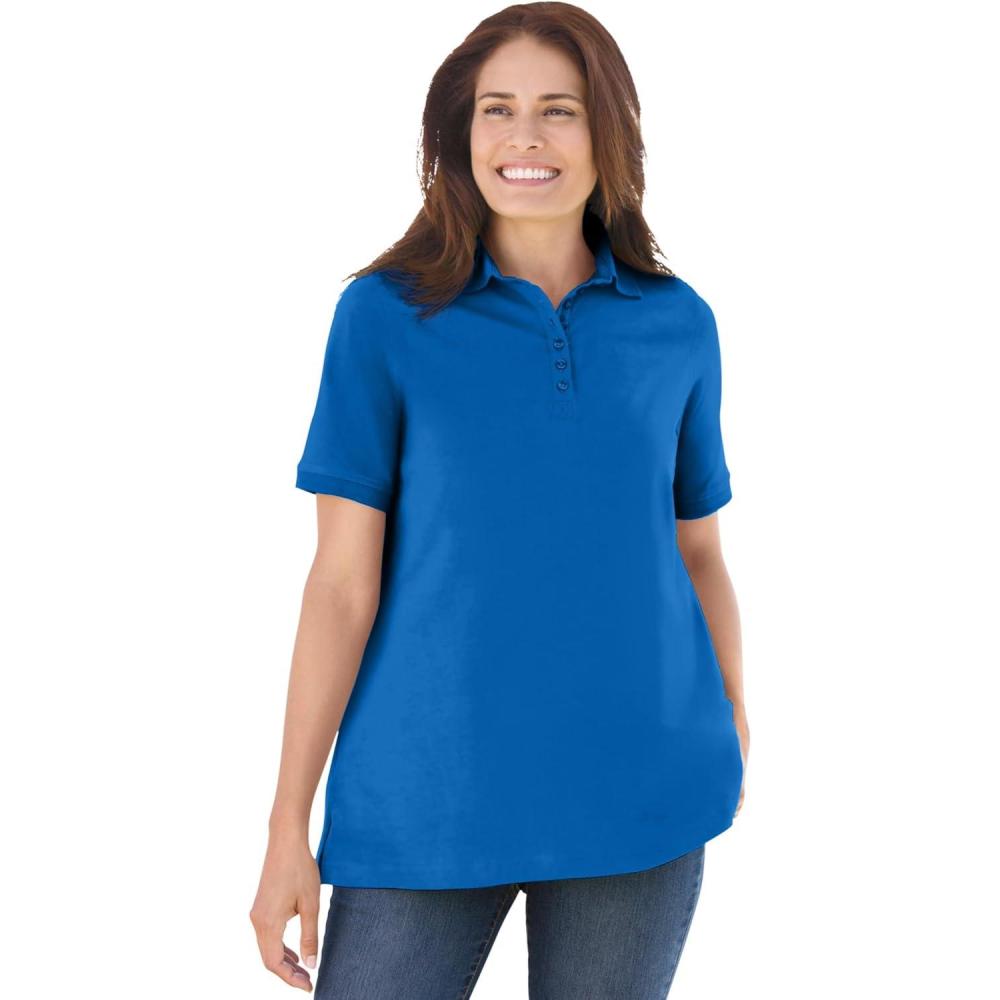 image:imageWoman Within Plus Size Perfect ShortSleeve Polo ShirtBright Cobalt