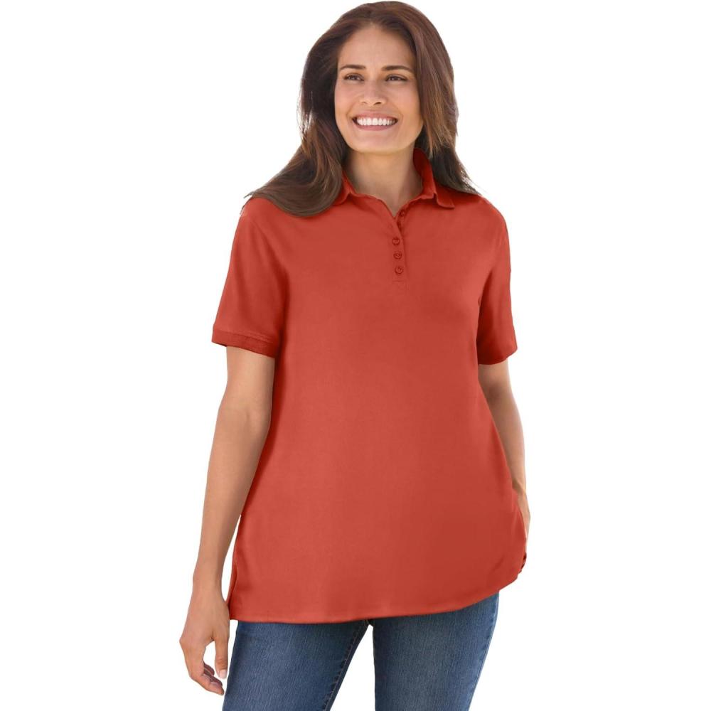 image:imageWoman Within Plus Size Perfect ShortSleeve Polo ShirtBurnt Red