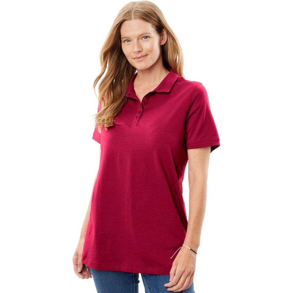 image:imageWoman Within Plus Size Perfect ShortSleeve Polo ShirtClassic Red